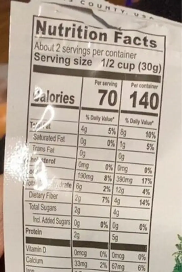 Salad to go nutrition facts table