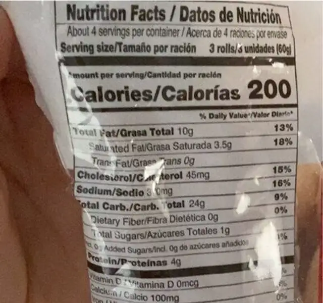 Forno foods frozen baked cheese rolls nutrition facts table