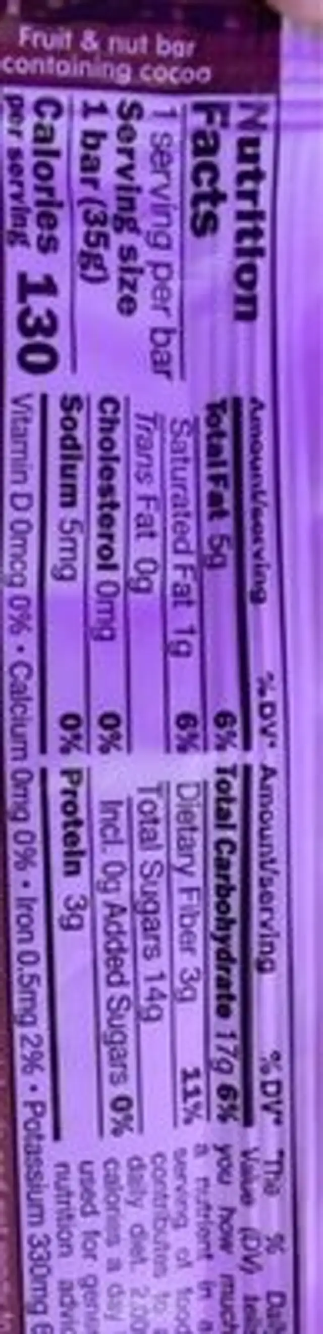 nāked. cocoa delight nutrition facts table