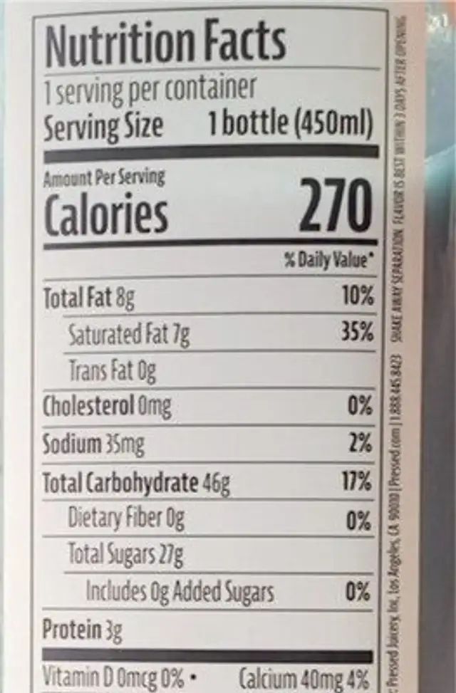 Horchata Azul nutrition facts table