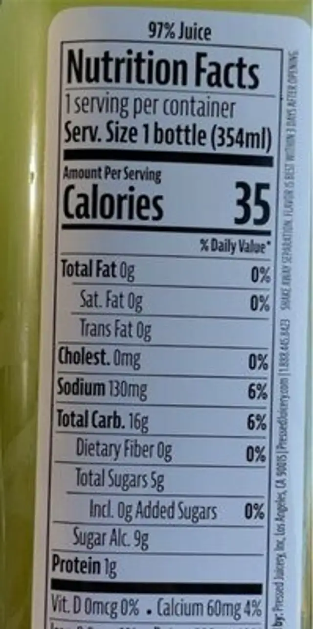 35 cal greens nutrition facts table