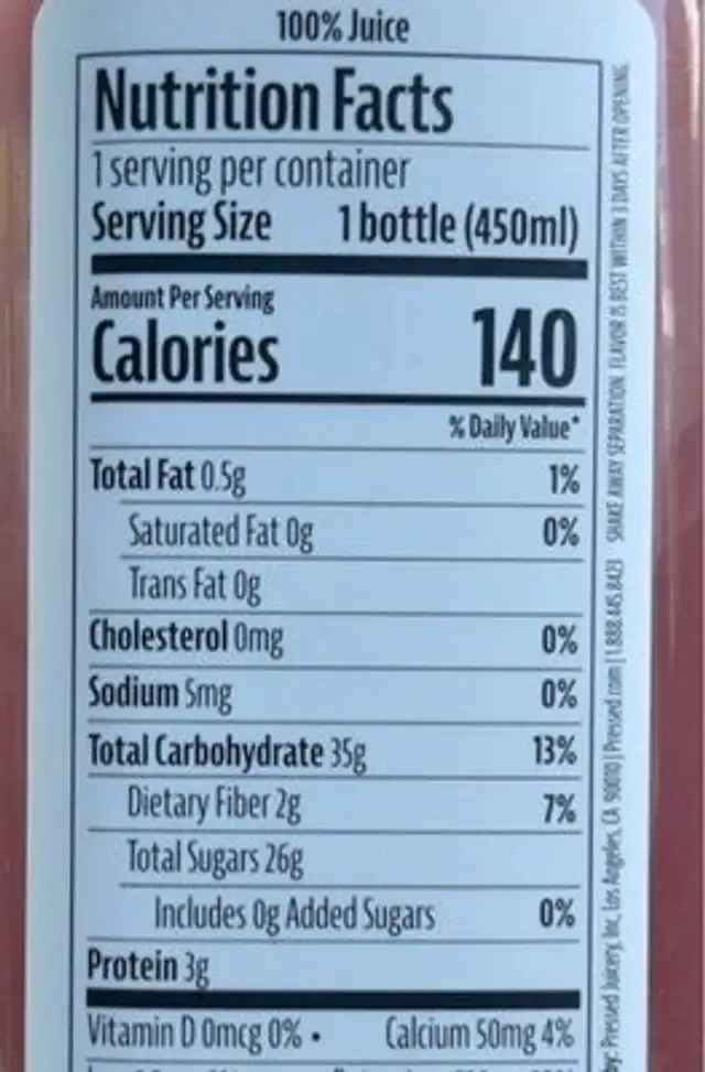 Pressed nutrition facts table