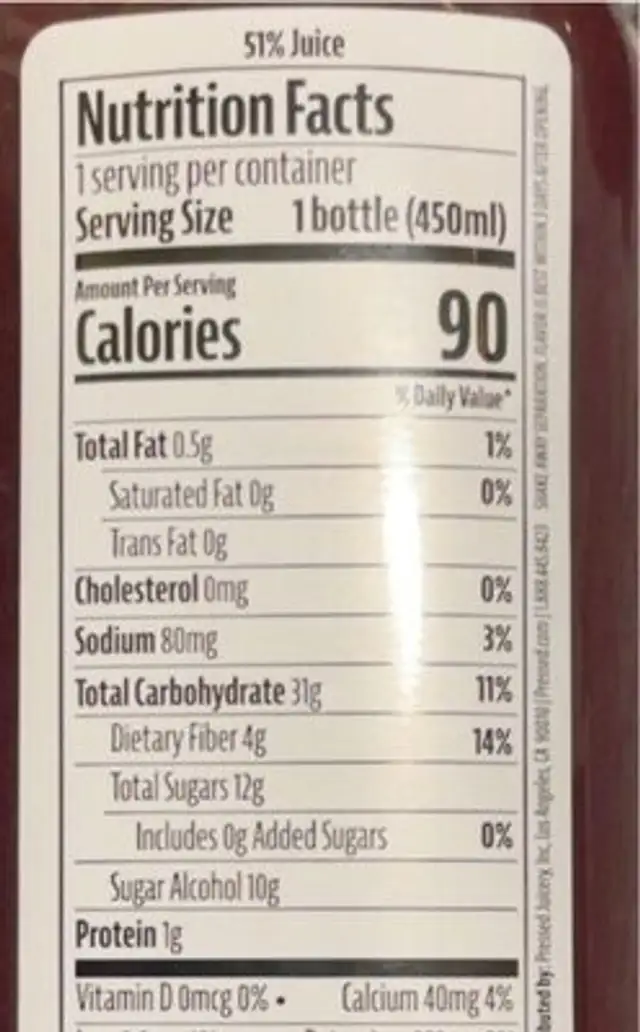 Triple Berry nutrition facts table