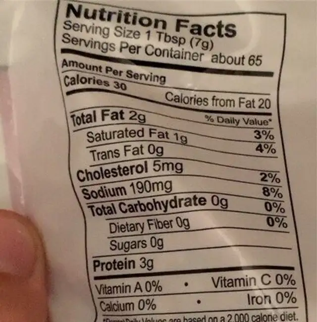 Real bacon bits nutrition facts table