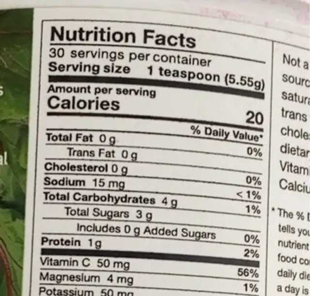 Super Beets Energy Plus nutrition facts table