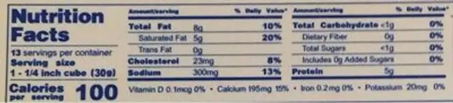 Organic Feta nutrition facts table