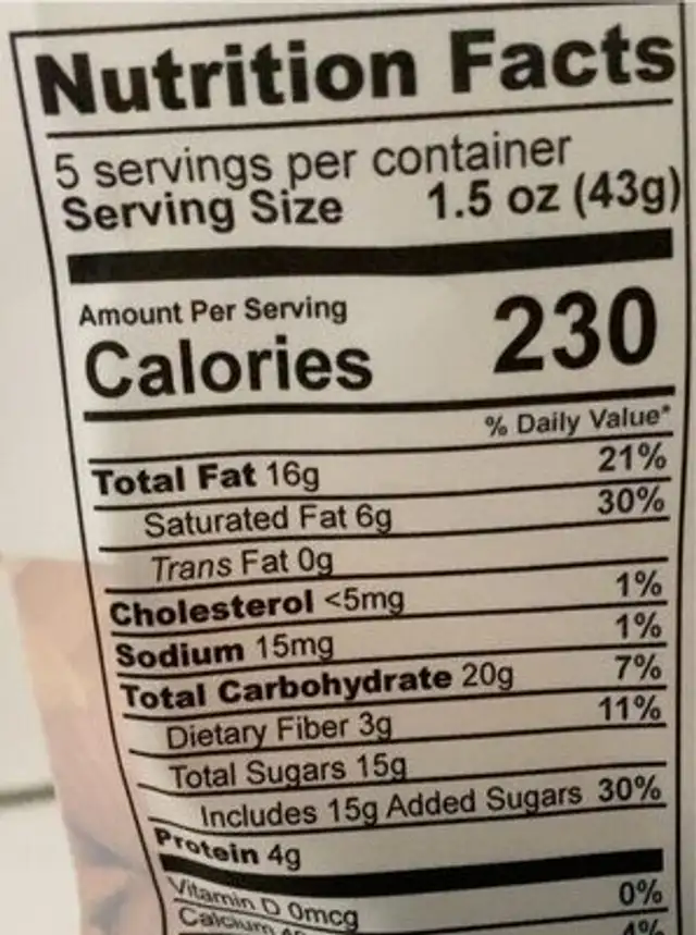 COCOA DUSTED ALMONDS nutrition facts table