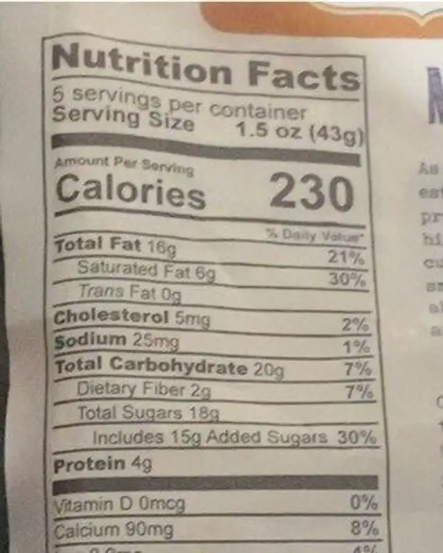 Milk Chocolate Almonds nutrition facts table