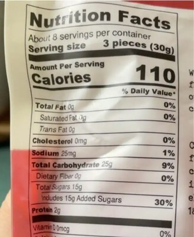 Gummi Lobstahs nutrition facts table