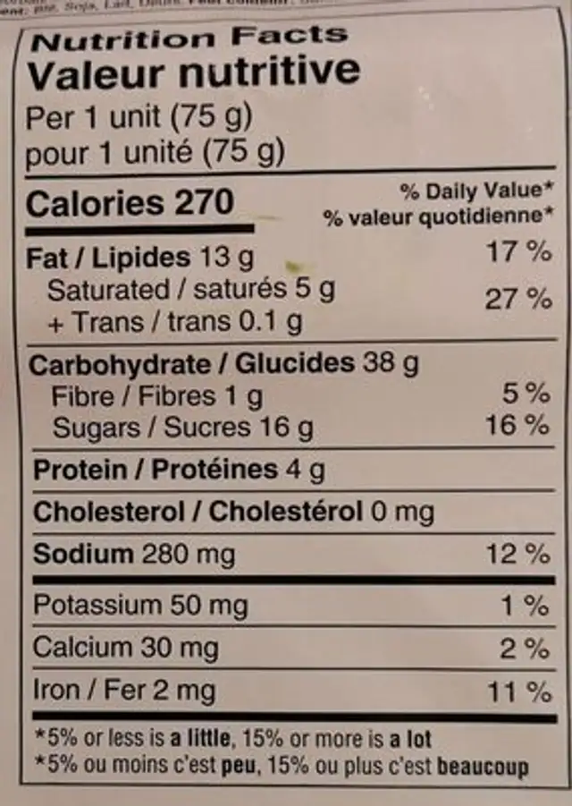 Beignes célébration nutrition facts table