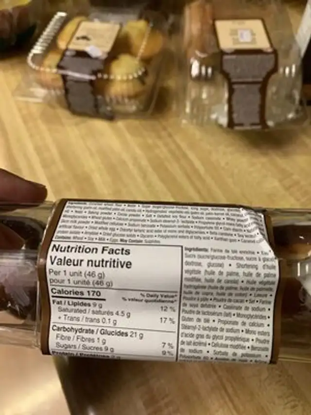 Unknown nutrition facts table