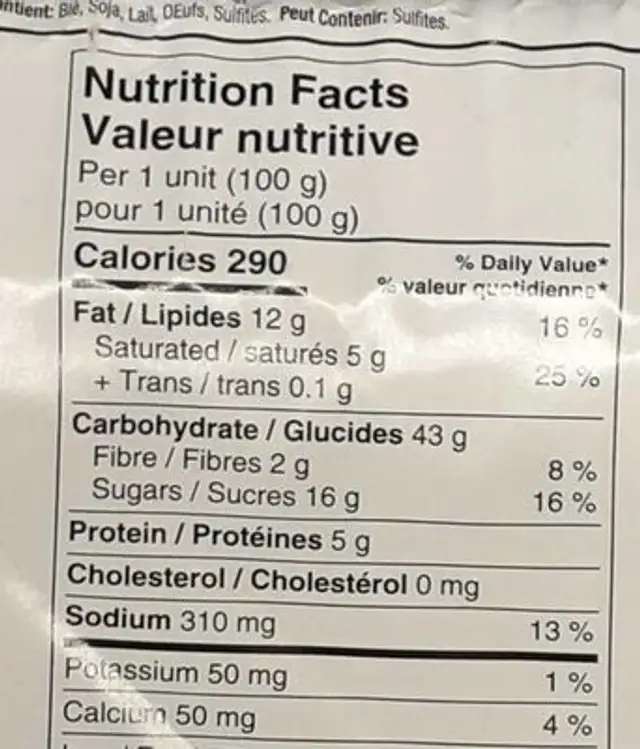 Beignes fourrés aux pommes nutrition facts table