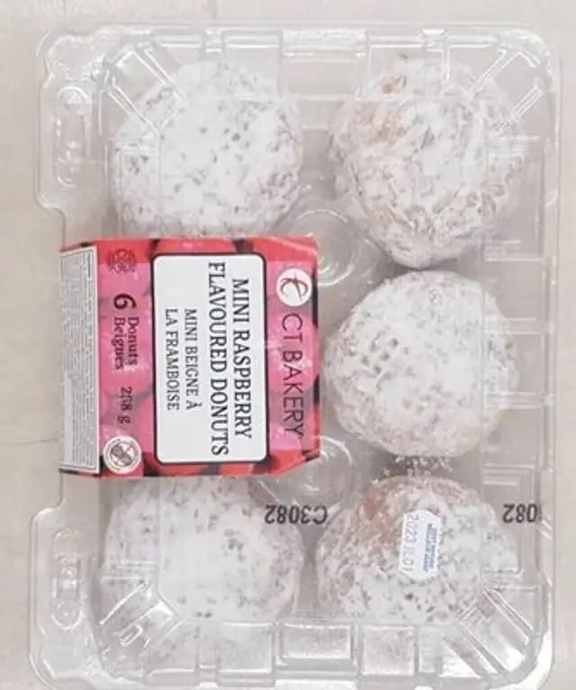 Mini raspberry flavoured donuts