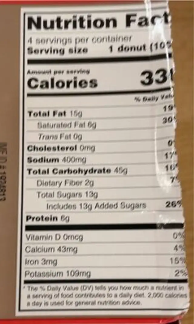 Paczki nutrition facts table