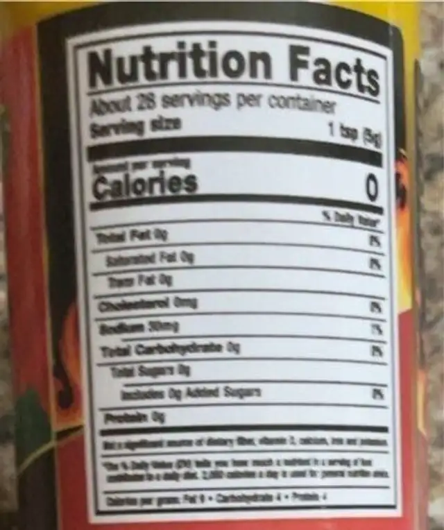 Jamaican crushed scotch bonnet pepper nutrition facts table