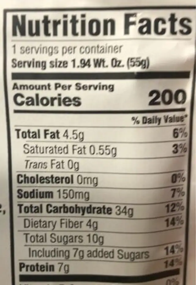 Umpqua Oats nutrition facts table