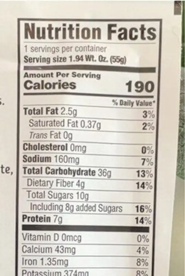 Apple Cranberry Custom Milled Oatmeal nutrition facts table