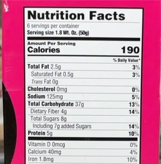 Triple Berry nutrition facts table