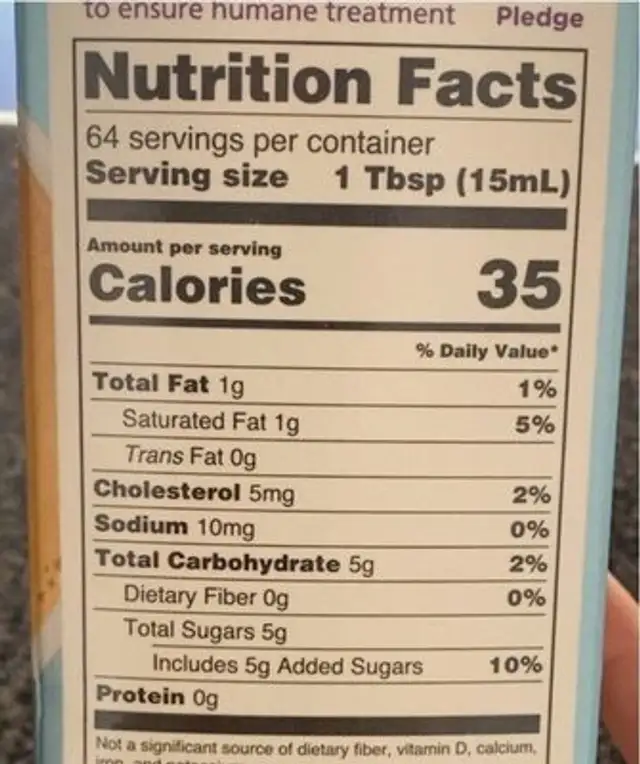 Coffee Creamer Vanilla nutrition facts table