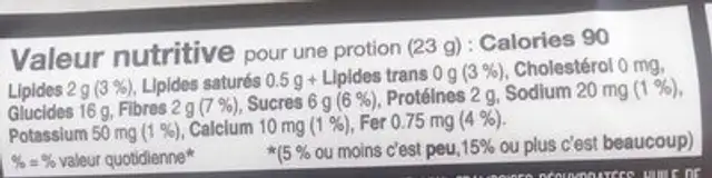 Barre tendre explosion de framboises nutrition facts table