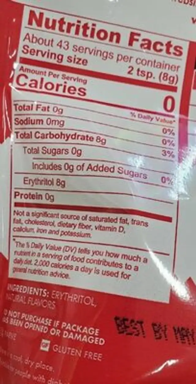 Keto sweet nutrition facts table