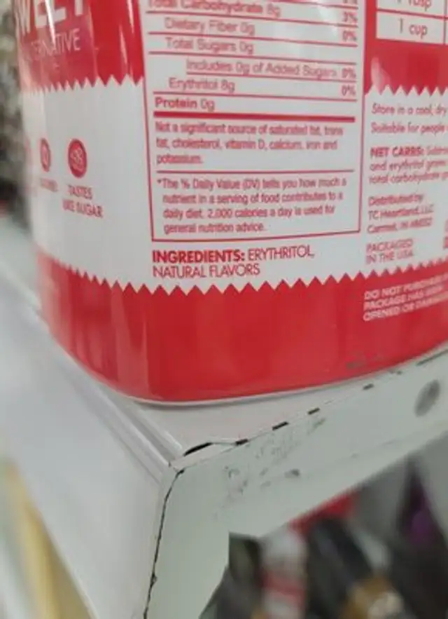 KETO: SWEET ingredients label