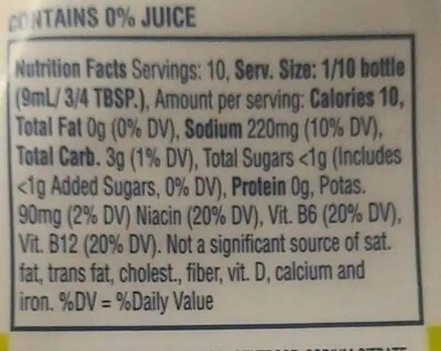 Hydrate Limeade nutrition facts table