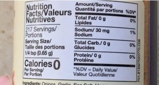 Honey BBQ nutrition facts table