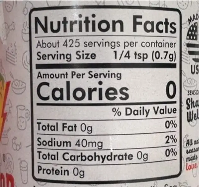 Taco Tuesday seasoning nutrition facts table