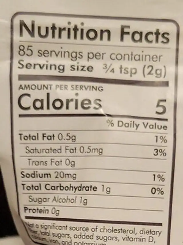 Dairy-free creamer nutrition facts table