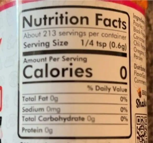 Everything but the salt nutrition facts table