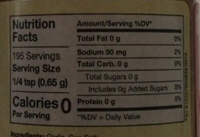 Hot wing seasoning nutrition facts table