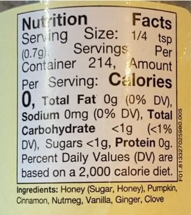 Pumpkin Pie Seasoning nutrition facts table