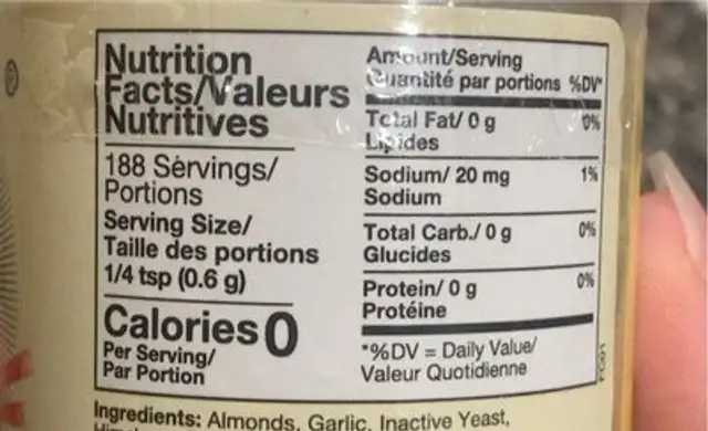 Cheese Flavour nutrition facts table