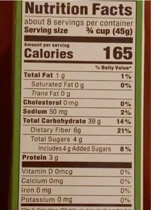 High Fiber Multigrain Flakes imp nutrition facts table