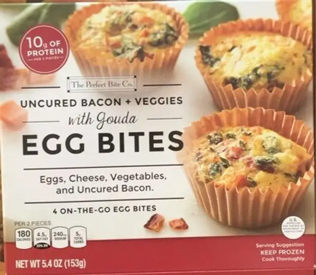 Uncured bacon + veggies with Gouda egg bites.