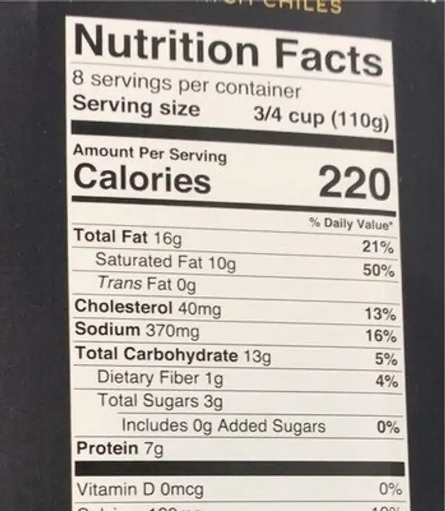 Cheesy Corn With Applewood Bacon nutrition facts table