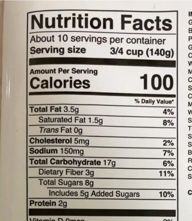 Winter Riced Cauliflower nutrition facts table
