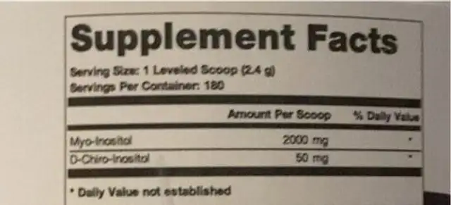 Ovasitol Inositol Supplement nutrition facts table