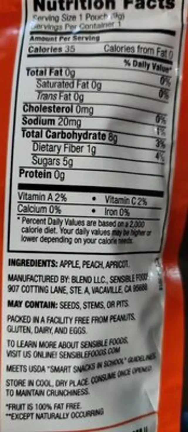 Orchard Blend Crunch Dried Snacks nutrition facts table