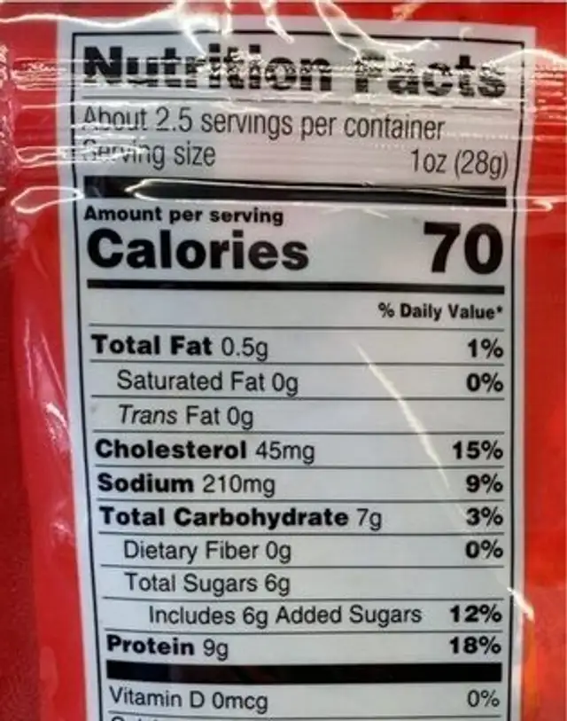 Beef jerky original recipe nutrition facts table
