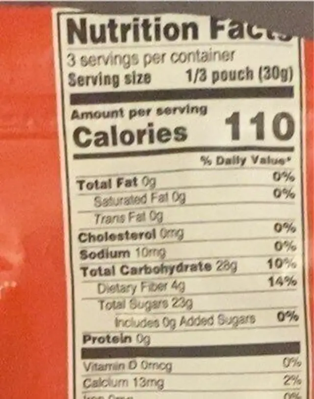 Fuji apple nutrition facts table