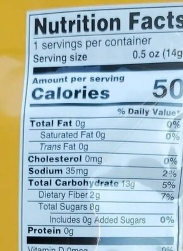Tropical blend bites nutrition facts table