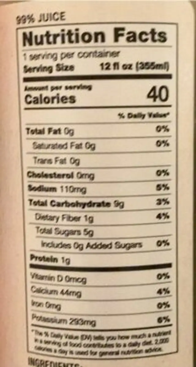 Organic glow low-glycemic juice nutrition facts table