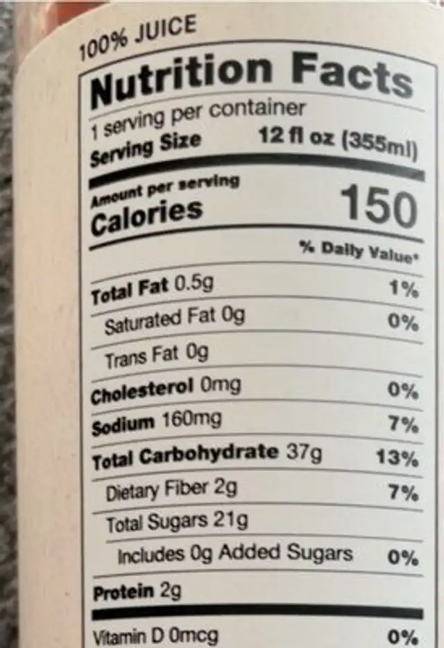 After Party Cold-Pressed Juice nutrition facts table