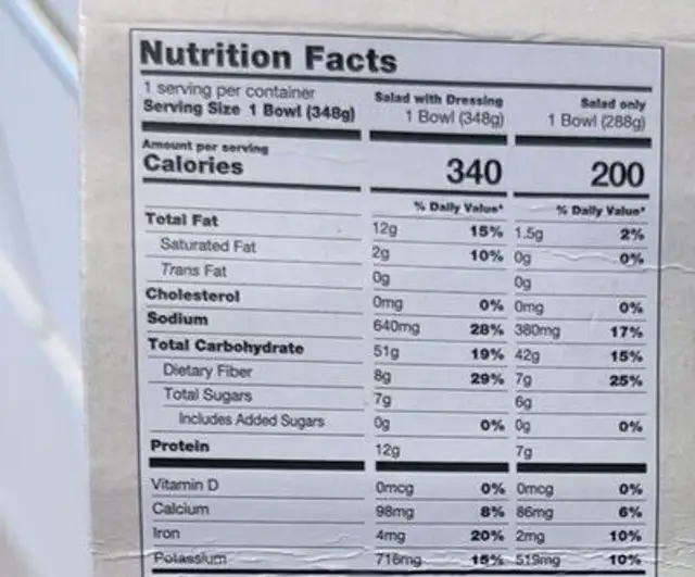 Organic Burrito Bowl nutrition facts table