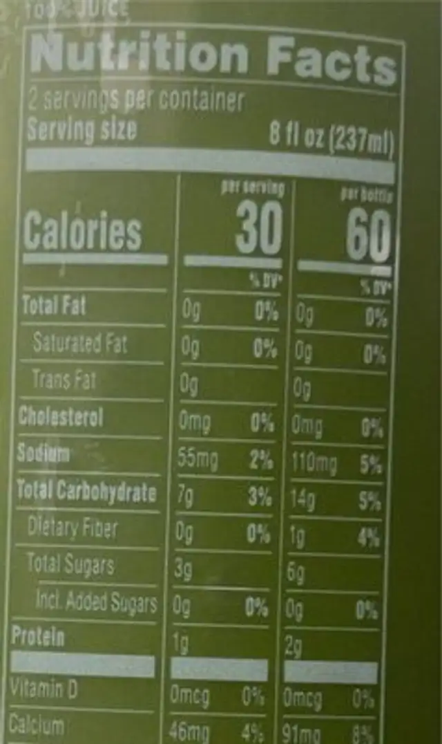 Lotta greens organic whole pressed juice nutrition facts table