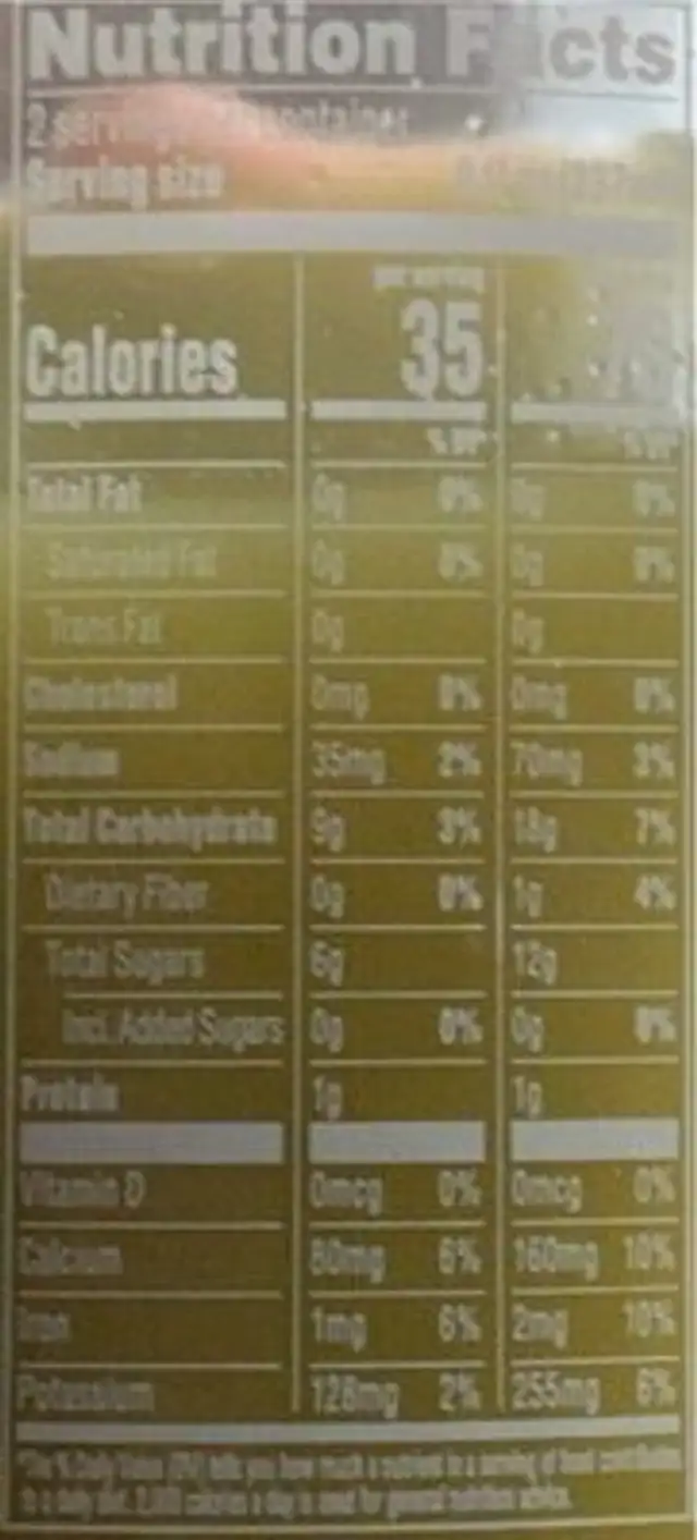 organic cold pressed juice nutrition facts table