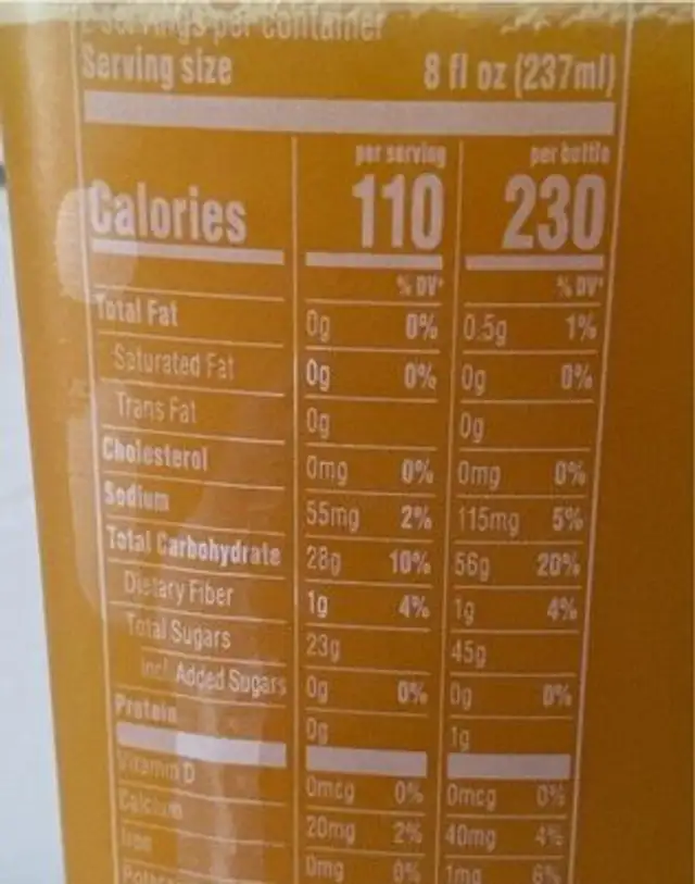 You’re Golden - Organic Cold Pressed Juice nutrition facts table