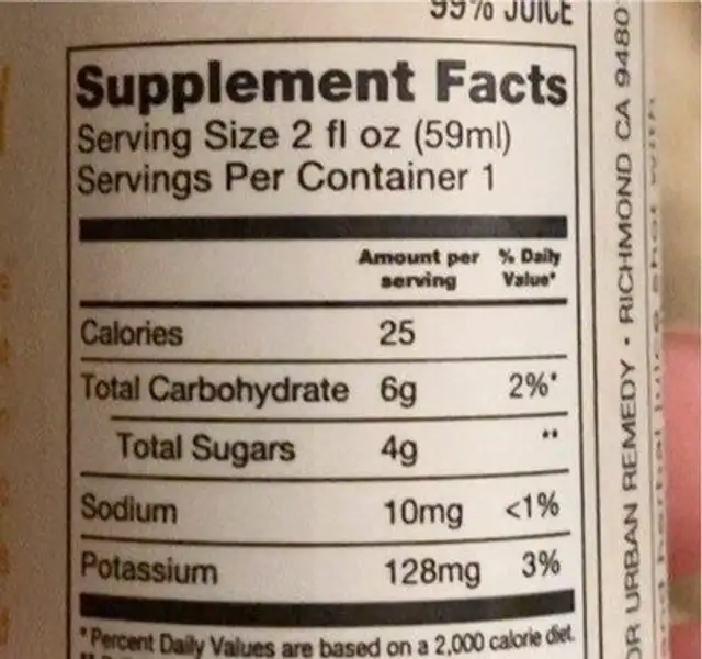 Booster Shot nutrition facts table
